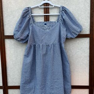 Old Navy Blue Gingham Puff Sleeve Backyard Barbecue Dress - XL
